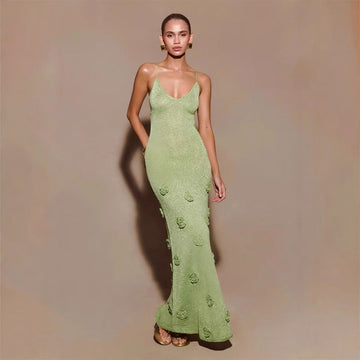 Abito Maxi Donna | Applicazioni Floreali 3D & Silhouette Scultorea