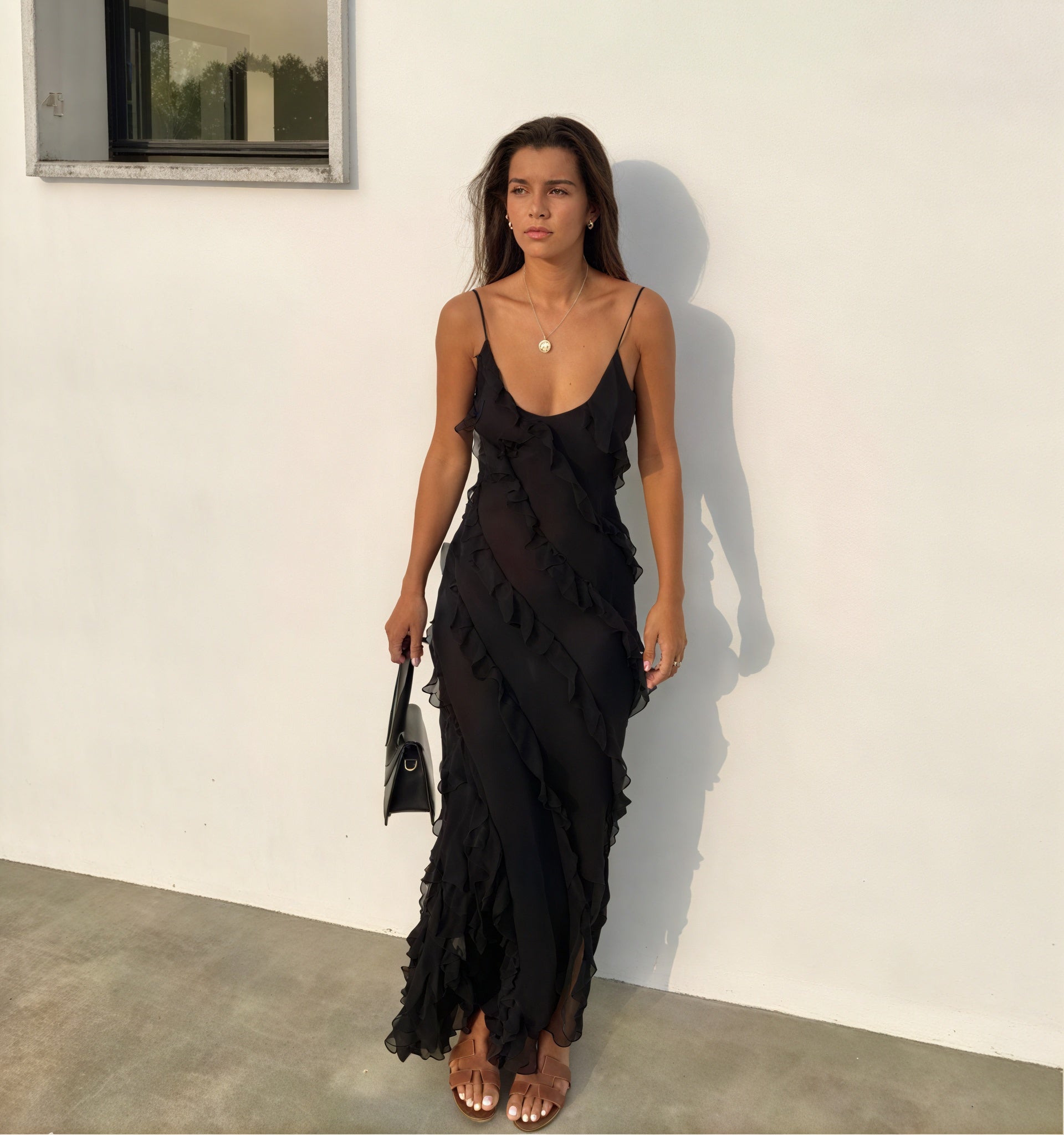 Abito Maxi Donna | Balze a Cascata & Bretelle Sottili Sensuali