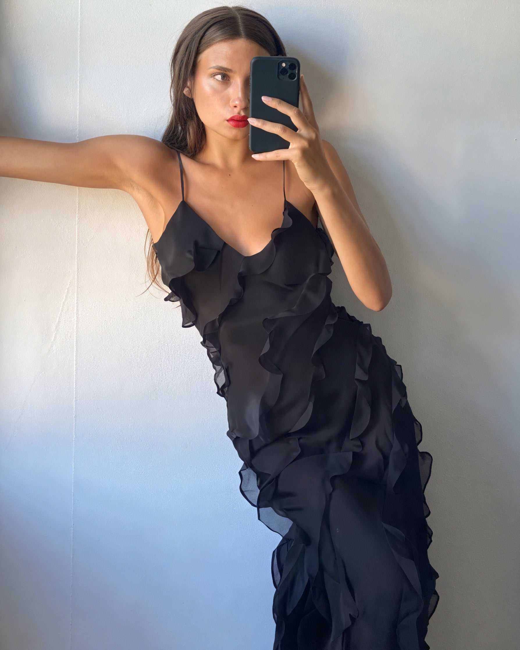 Abito Maxi Donna | Balze a Cascata & Bretelle Sottili Sensuali