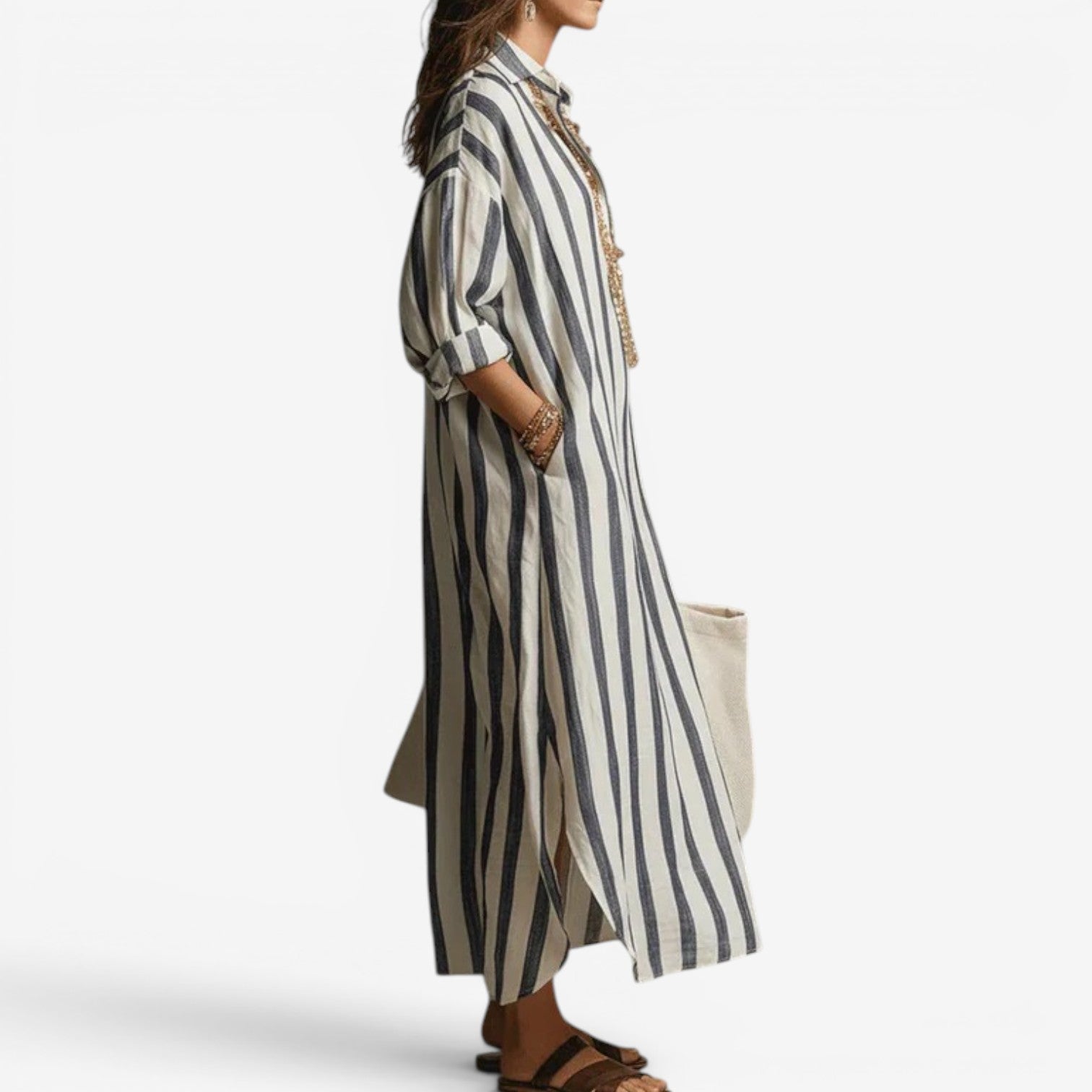 Abito Maxi Donna | Chemisier a Righe & Vestibilità Oversize Rilassata