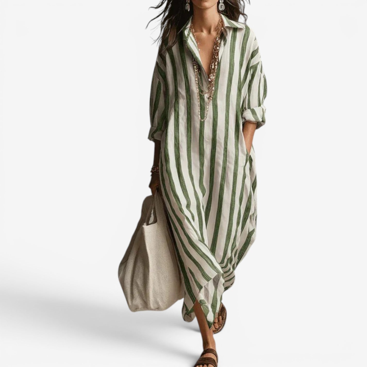 Abito Maxi Donna | Chemisier a Righe & Vestibilità Oversize Rilassata