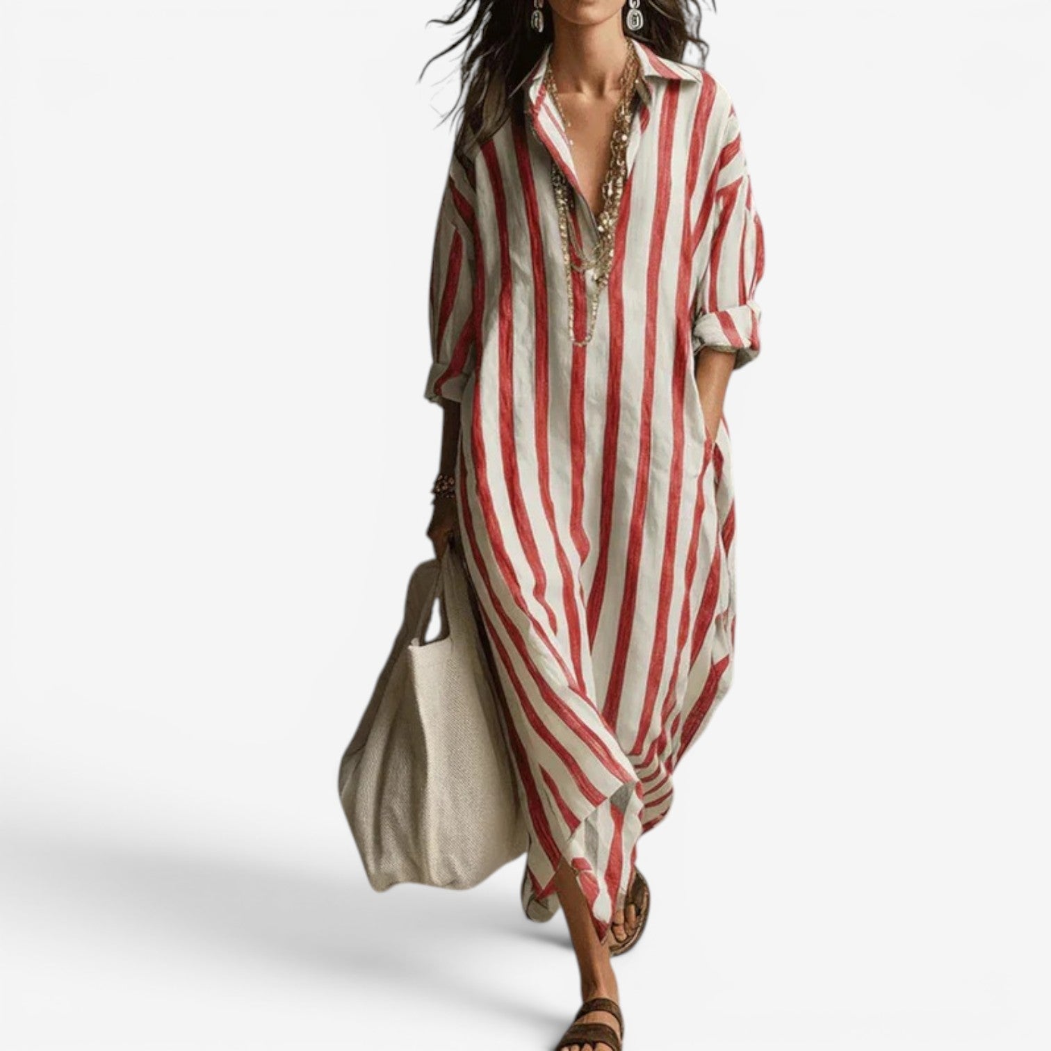 Abito Maxi Donna | Chemisier a Righe & Vestibilità Oversize Rilassata