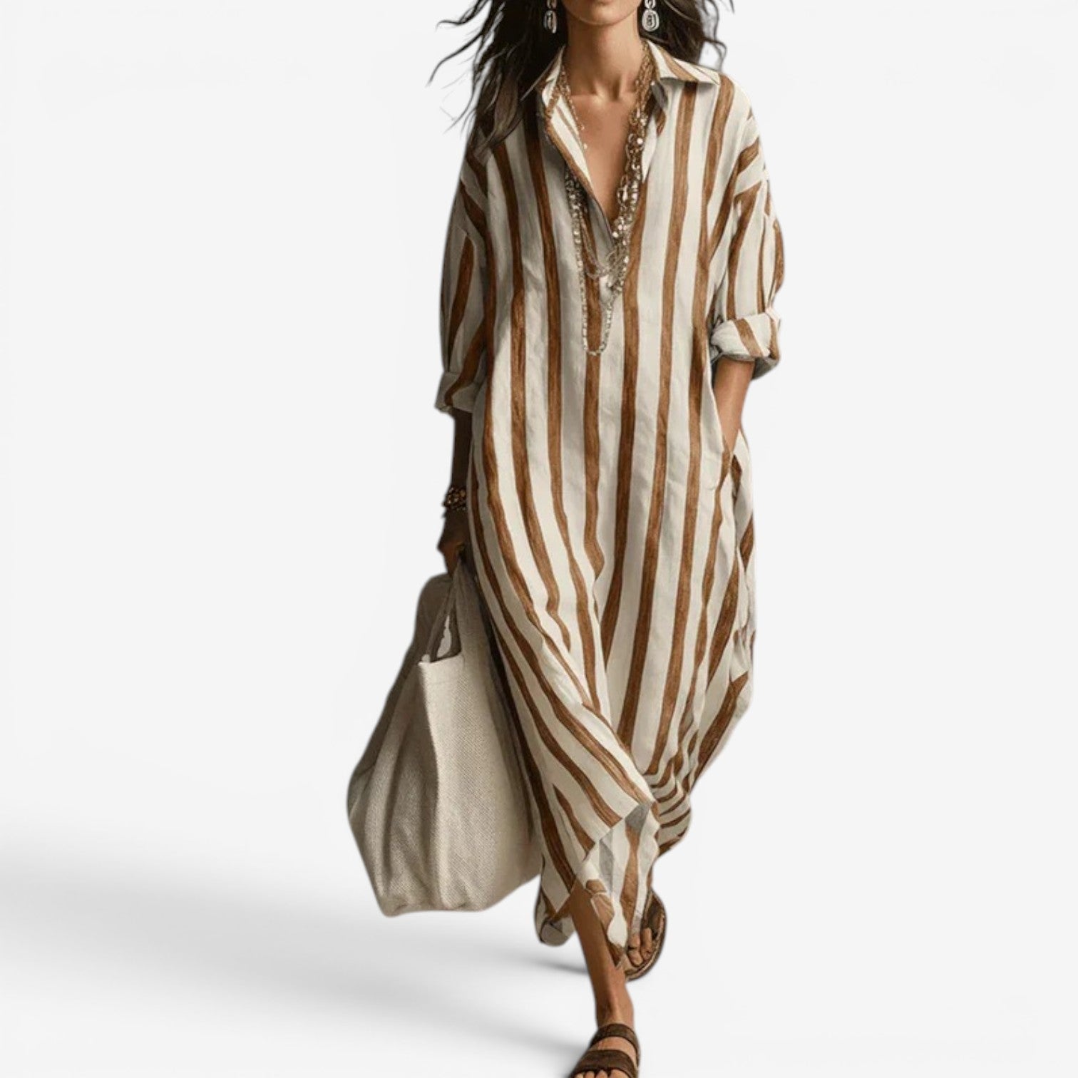 Abito Maxi Donna | Chemisier a Righe & Vestibilità Oversize Rilassata