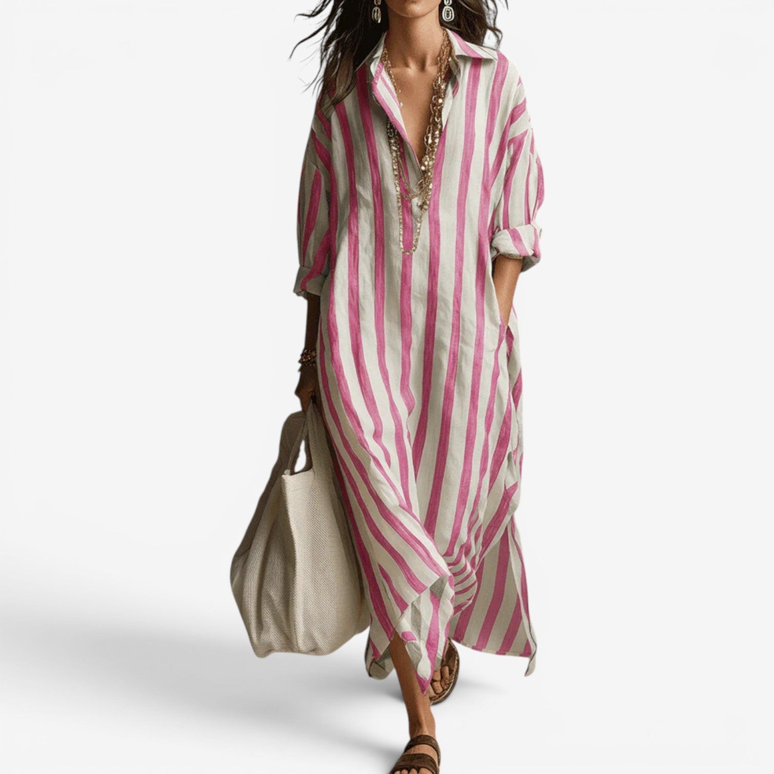 Abito Maxi Donna | Chemisier a Righe & Vestibilità Oversize Rilassata