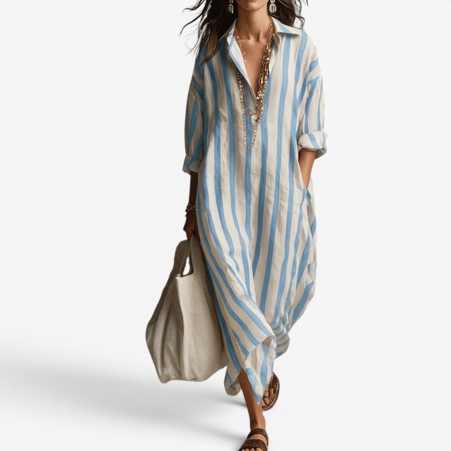 Abito Maxi Donna | Chemisier a Righe & Vestibilità Oversize Rilassata