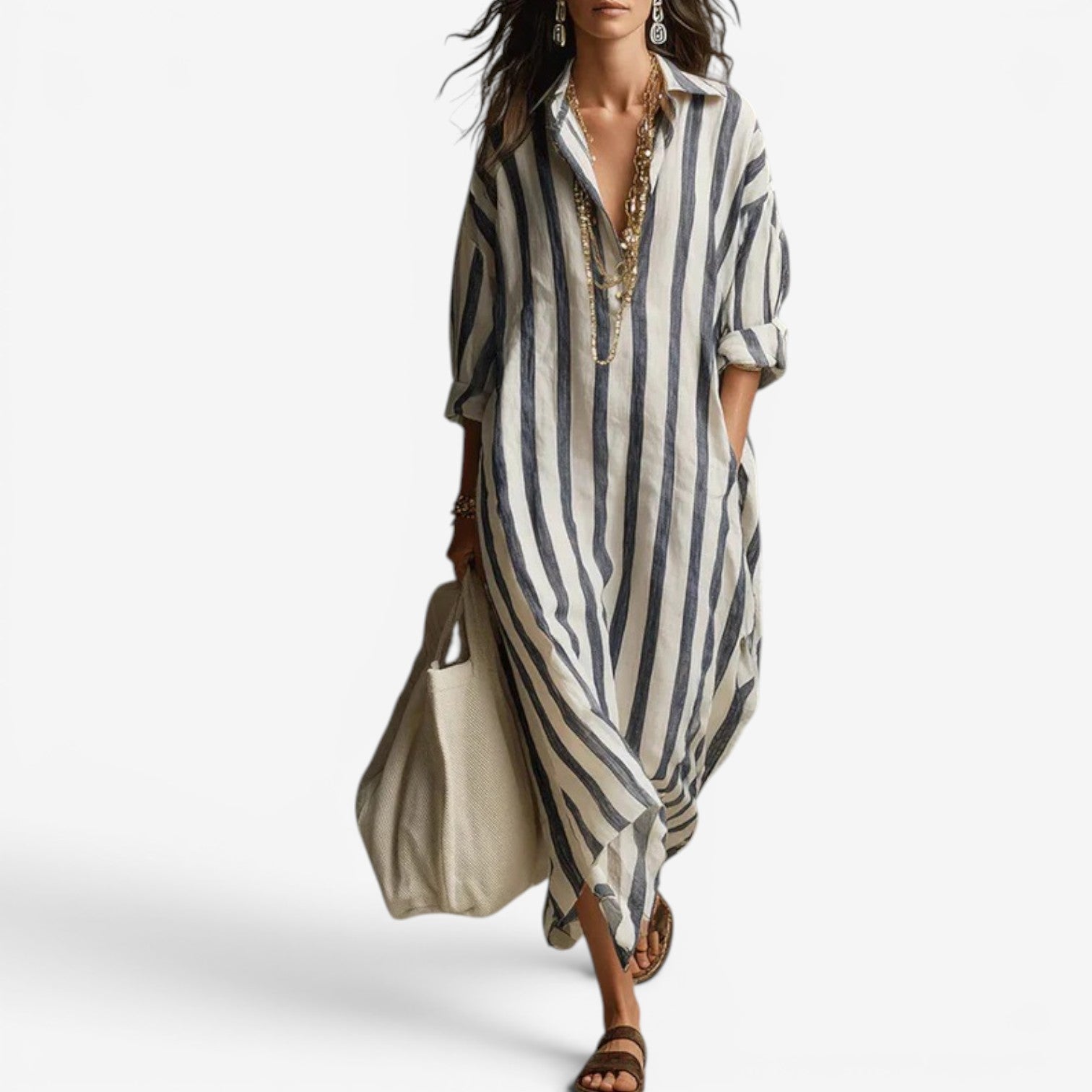 Abito Maxi Donna | Chemisier a Righe & Vestibilità Oversize Rilassata