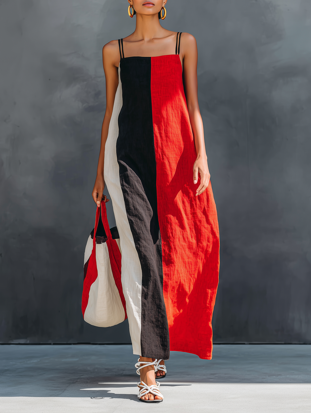 Women's Maxi Dress | Geometric Colour Block & Double Straps