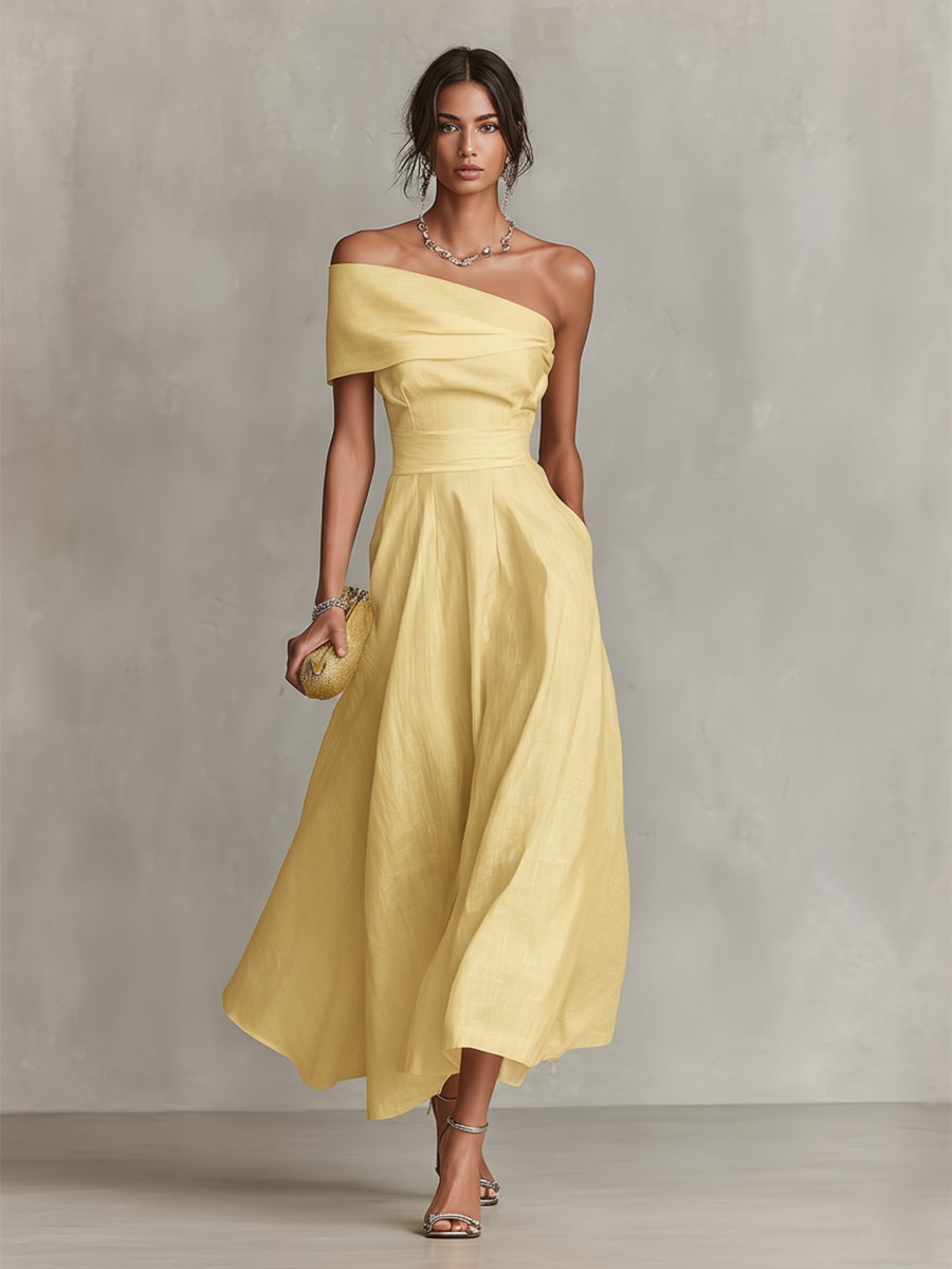 Abito Maxi Donna Monospalla | Eleganza Scultorea & Gonna Svasata