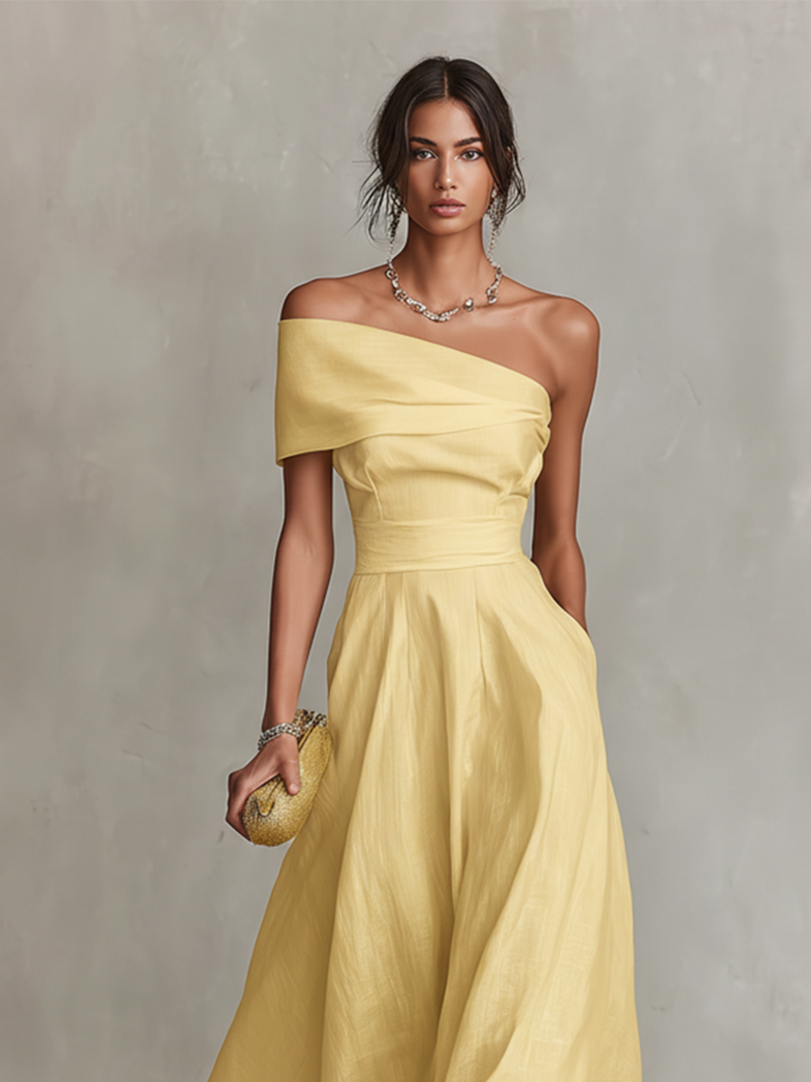 Abito Maxi Donna Monospalla | Eleganza Scultorea & Gonna Svasata