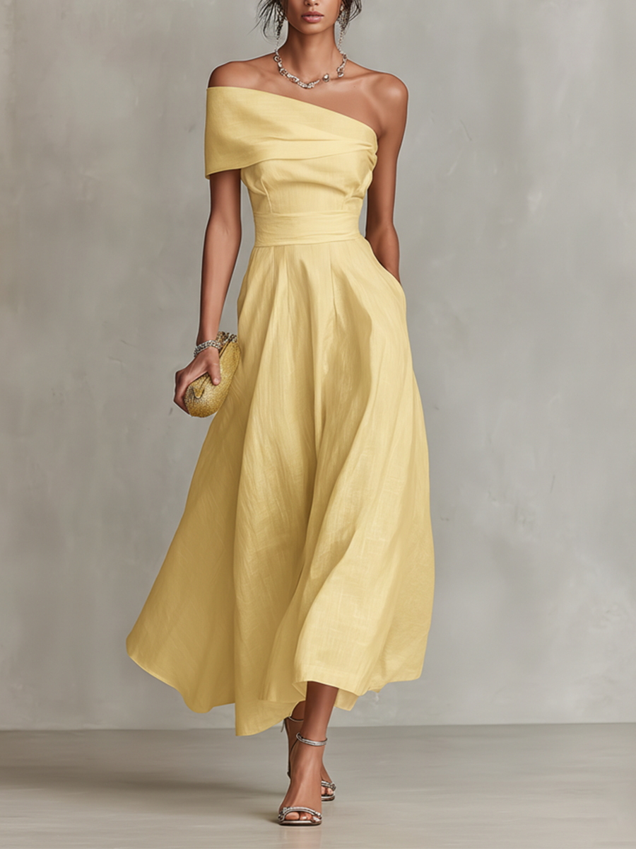 Abito Maxi Donna Monospalla | Eleganza Scultorea & Gonna Svasata