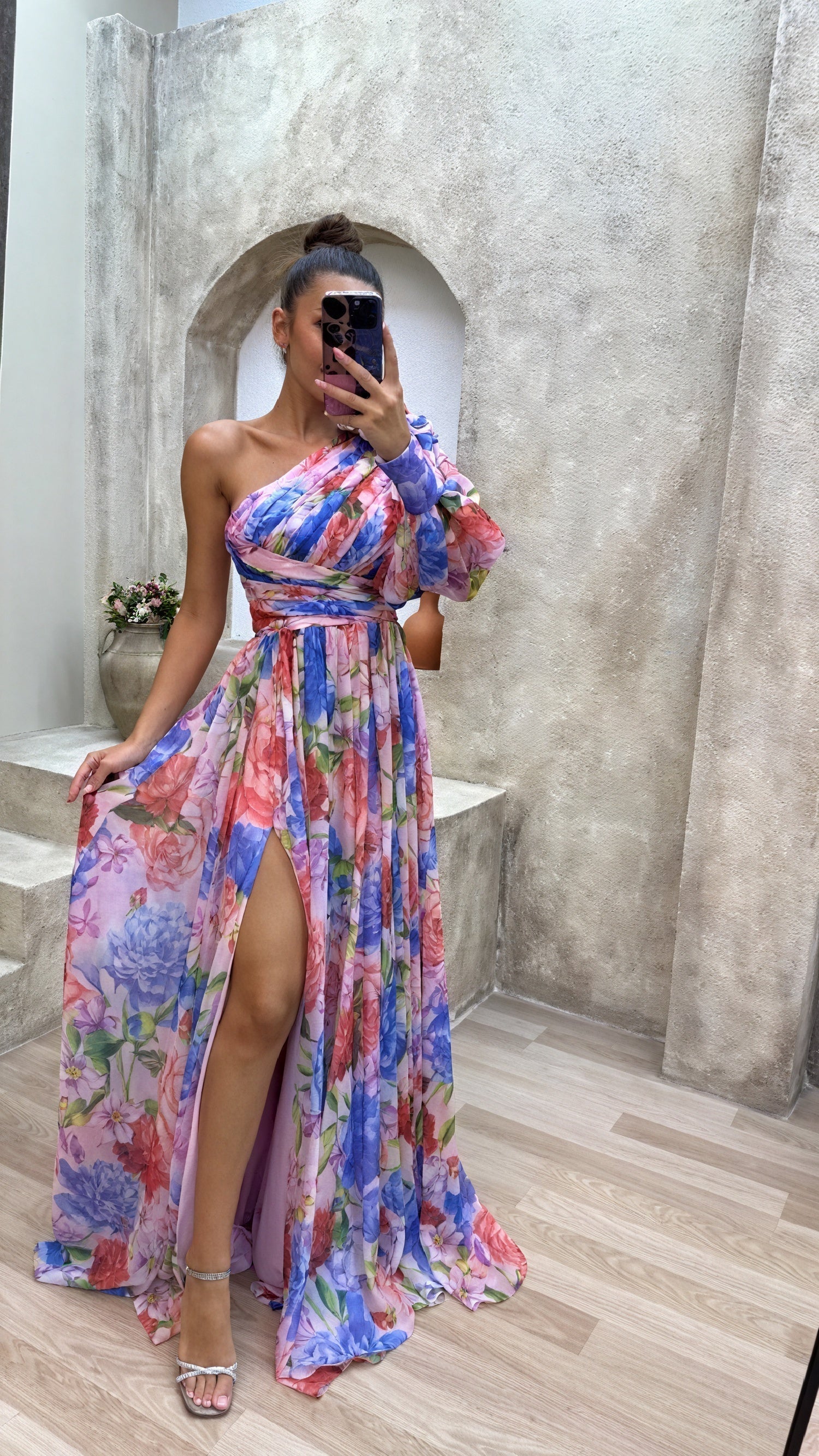 Abito Maxi Donna | Monospalla Floreale & Spacco Scenografico