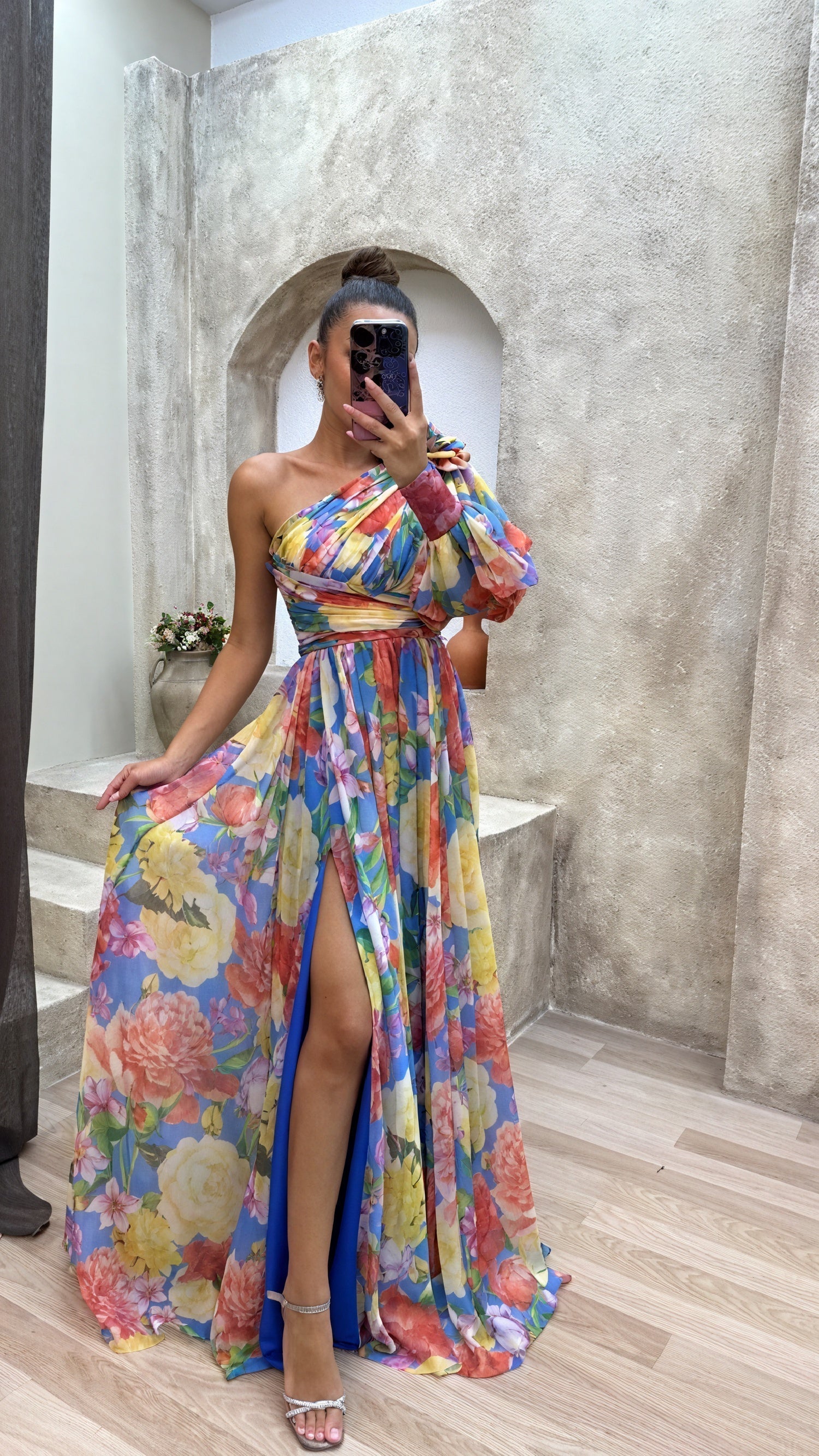 Abito Maxi Donna | Monospalla Floreale & Spacco Scenografico