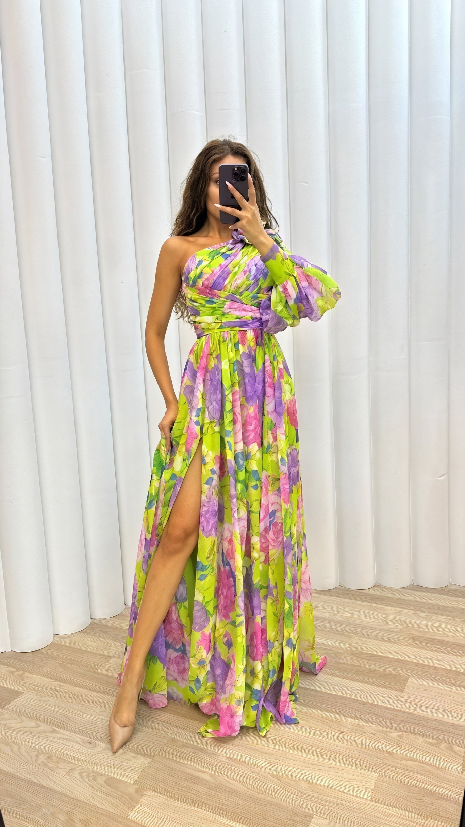 Abito Maxi Donna | Monospalla Floreale & Spacco Scenografico