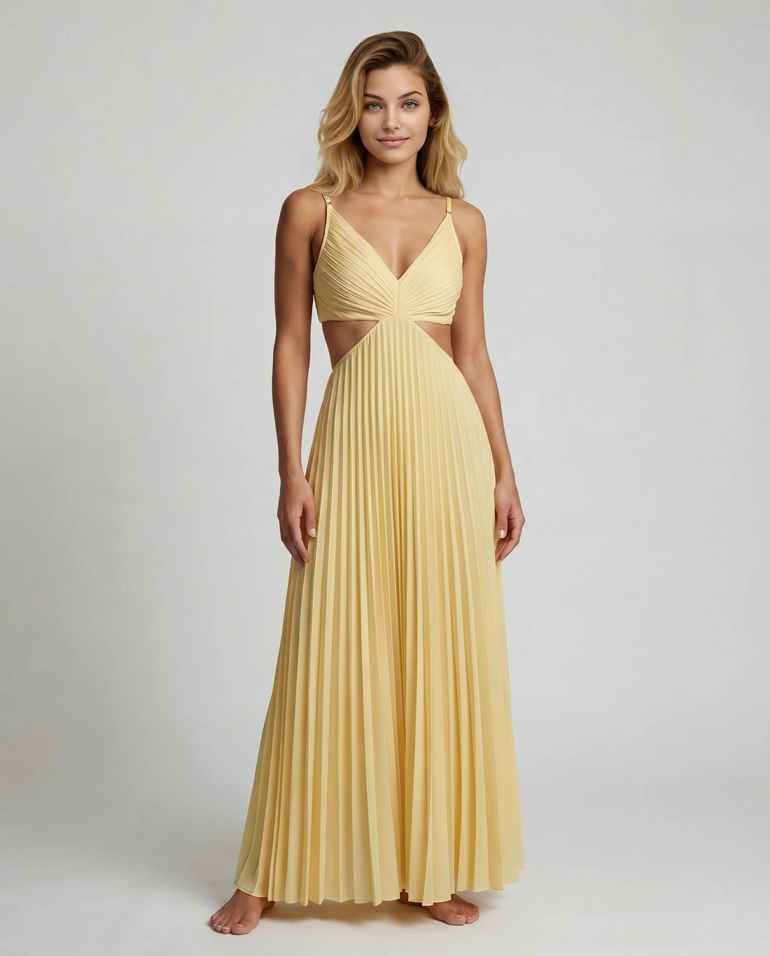 Abito Maxi Donna | Plissettato con Cut-Out & Scollo a V