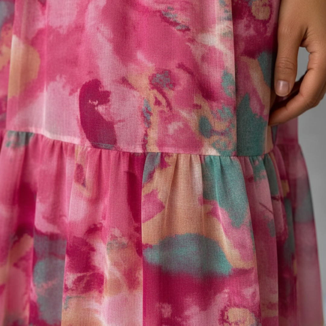 Abito Maxi a Portafoglio Stampa Floreale Maniche Lunghe Donna Rosa 3