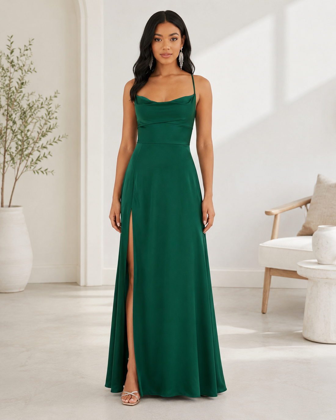 Abito Maxi Donna | Scollo Cowl Drappeggiato & Spacco Laterale
