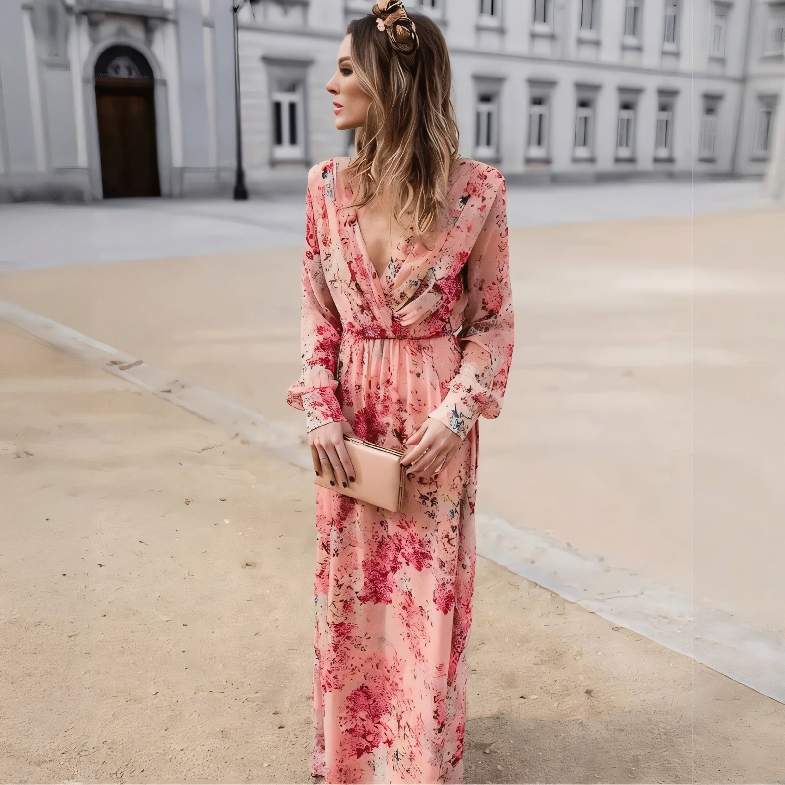 Abito Maxi Donna | Stampa Floreale Acquarello & Maniche Svasate Romantiche