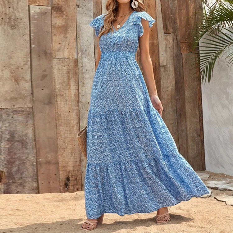 Abito Maxi Donna | Stampa Floreale Boho & Gonna a Balze Svolazzante
