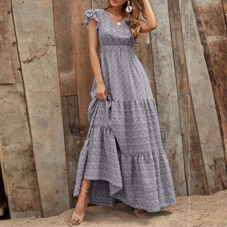 Abito Maxi Donna | Stampa Floreale Boho & Gonna a Balze Svolazzante