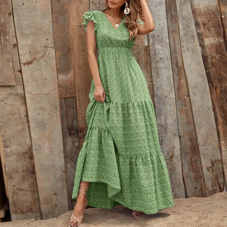 Abito Maxi Donna | Stampa Floreale Boho & Gonna a Balze Svolazzante
