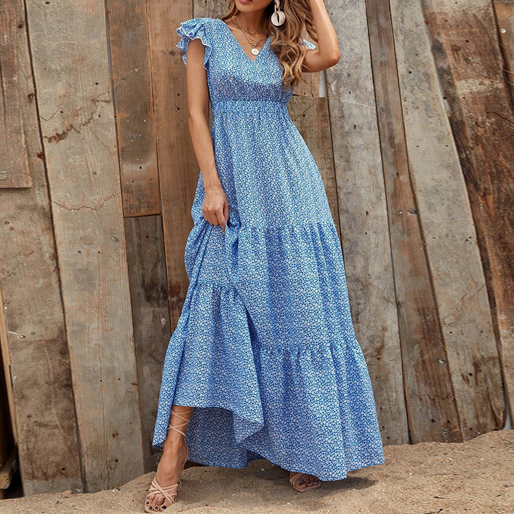 Abito Maxi Donna | Stampa Floreale Boho & Gonna a Balze Svolazzante