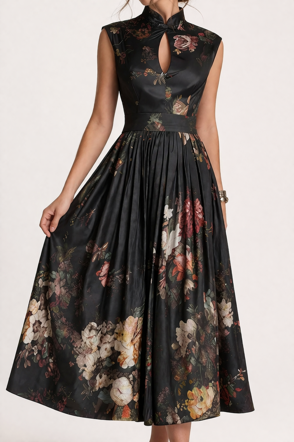 Abito Maxi Donna | Stampa Floreale & Colletto Mandarino