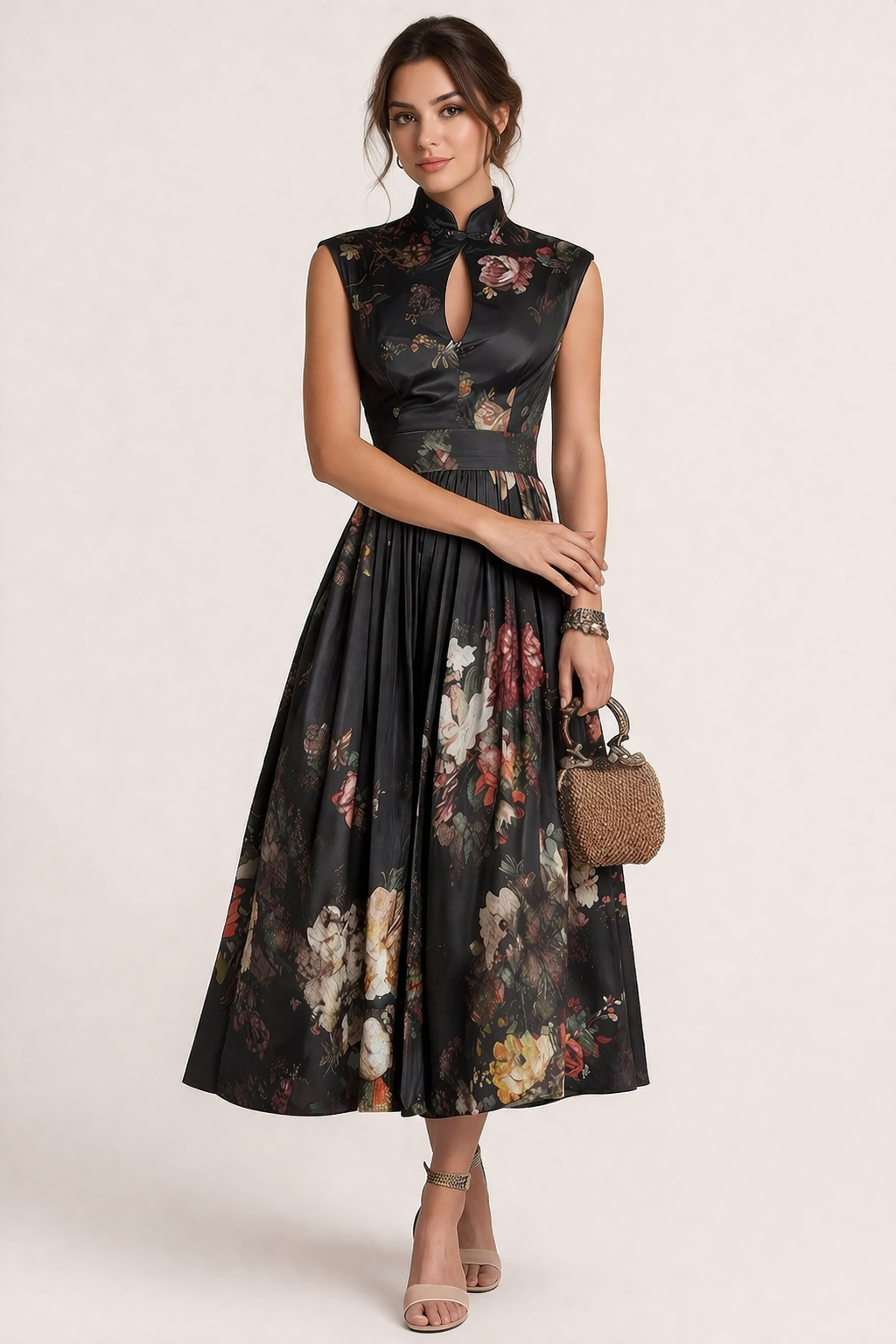Abito Maxi Donna | Stampa Floreale & Colletto Mandarino