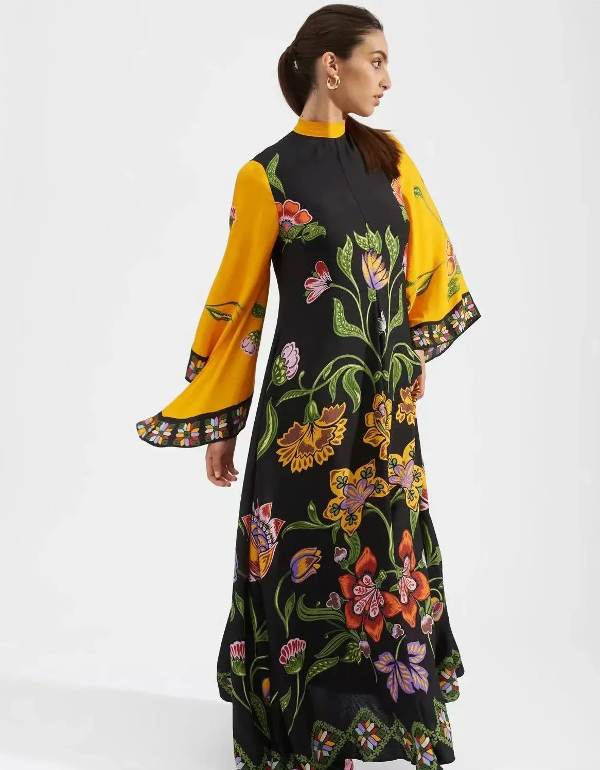 Abito Maxi Donna | Stampa Floreale Grandeur & Maniche a Campana