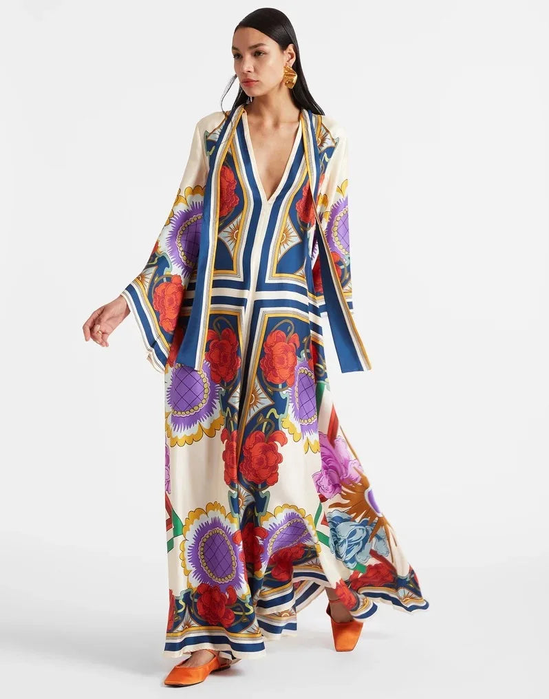 Abito Maxi Donna | Stampa Floreale Grandeur & Maniche a Campana