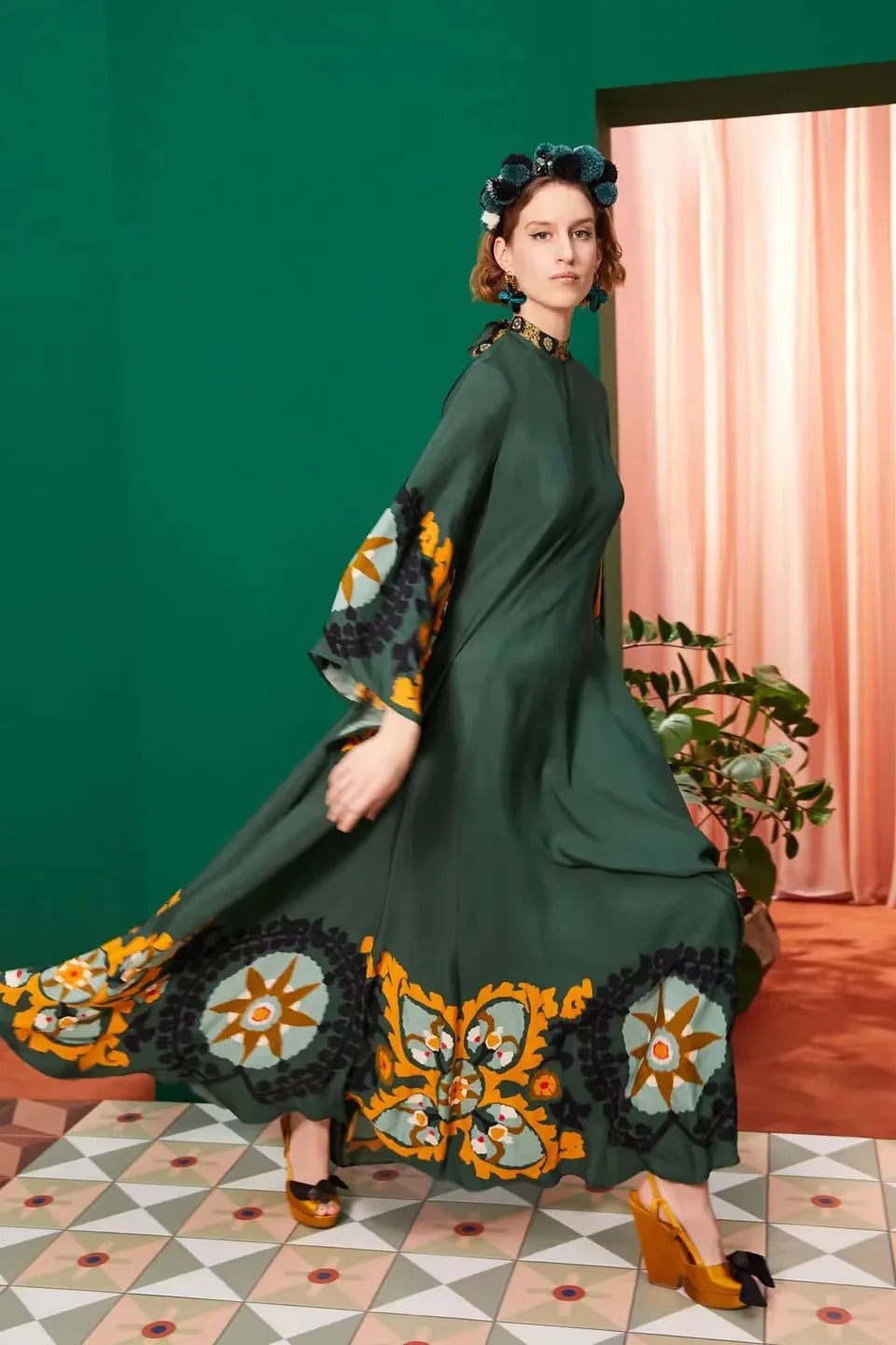 Abito Maxi Donna | Stampa Floreale Grandeur & Maniche a Campana
