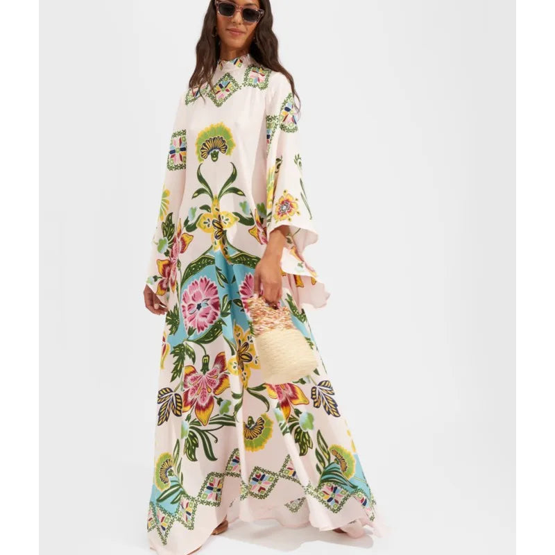 Abito Maxi Donna | Stampa Floreale Grandeur & Maniche a Campana