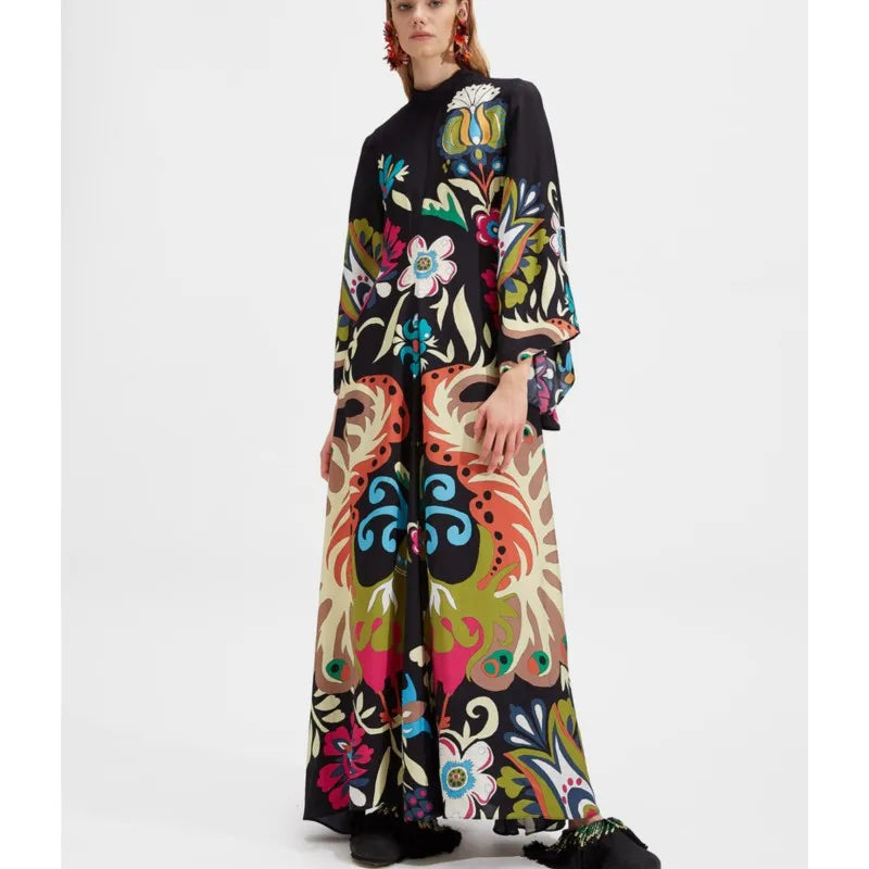 Abito Maxi Donna | Stampa Floreale Grandeur & Maniche a Campana