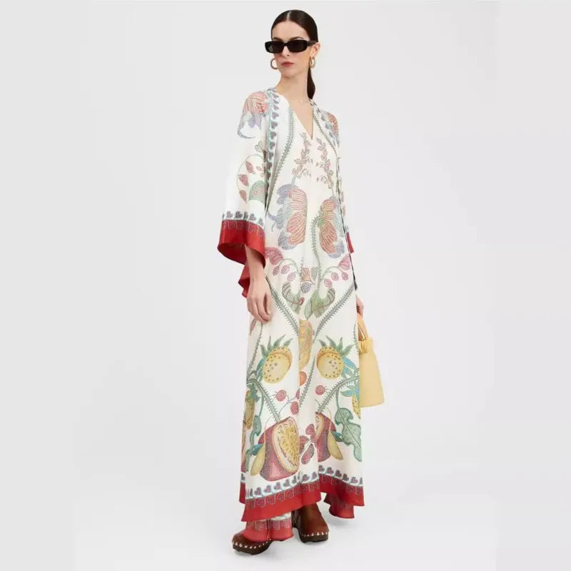 Abito Maxi Donna | Stampa Floreale Grandeur & Maniche a Campana