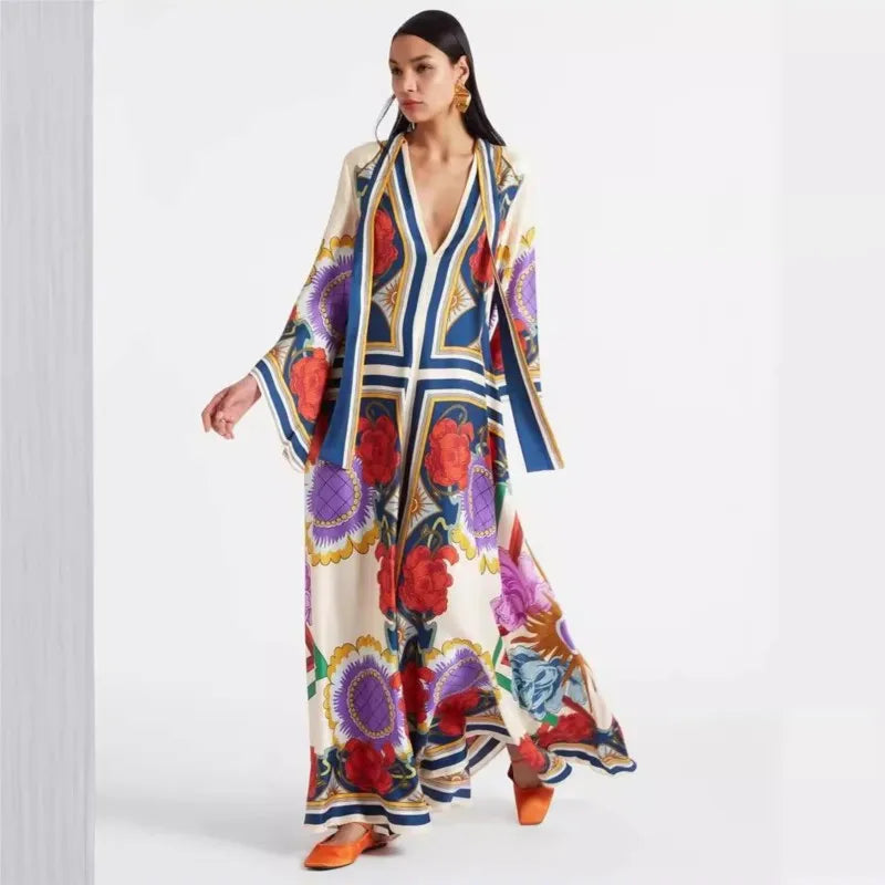 Abito Maxi Donna | Stampa Floreale Grandeur & Maniche a Campana