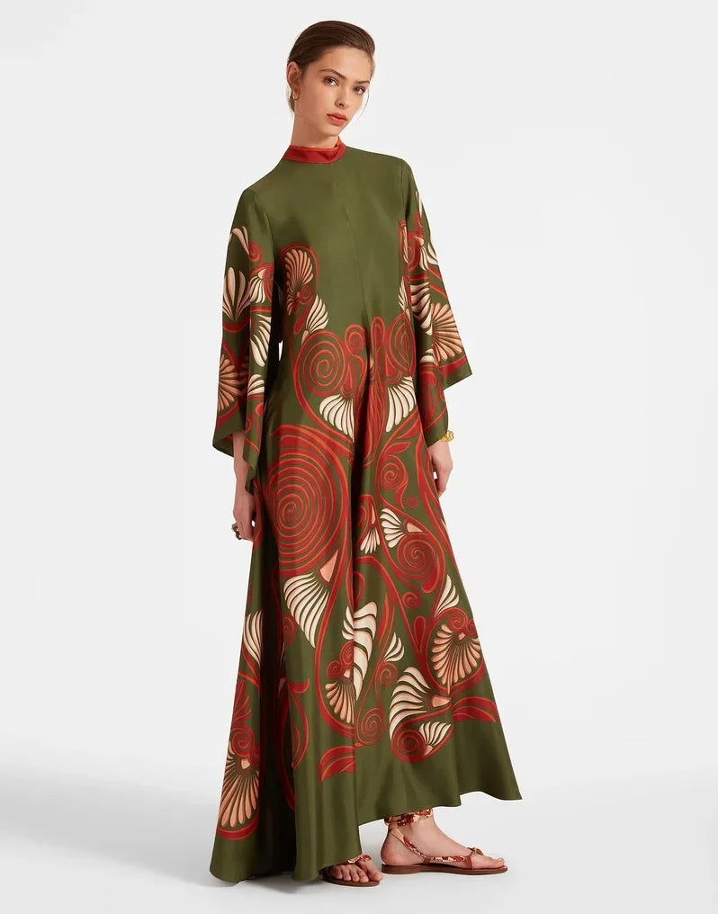 Abito Maxi Donna | Stampa Floreale Grandeur & Maniche a Campana