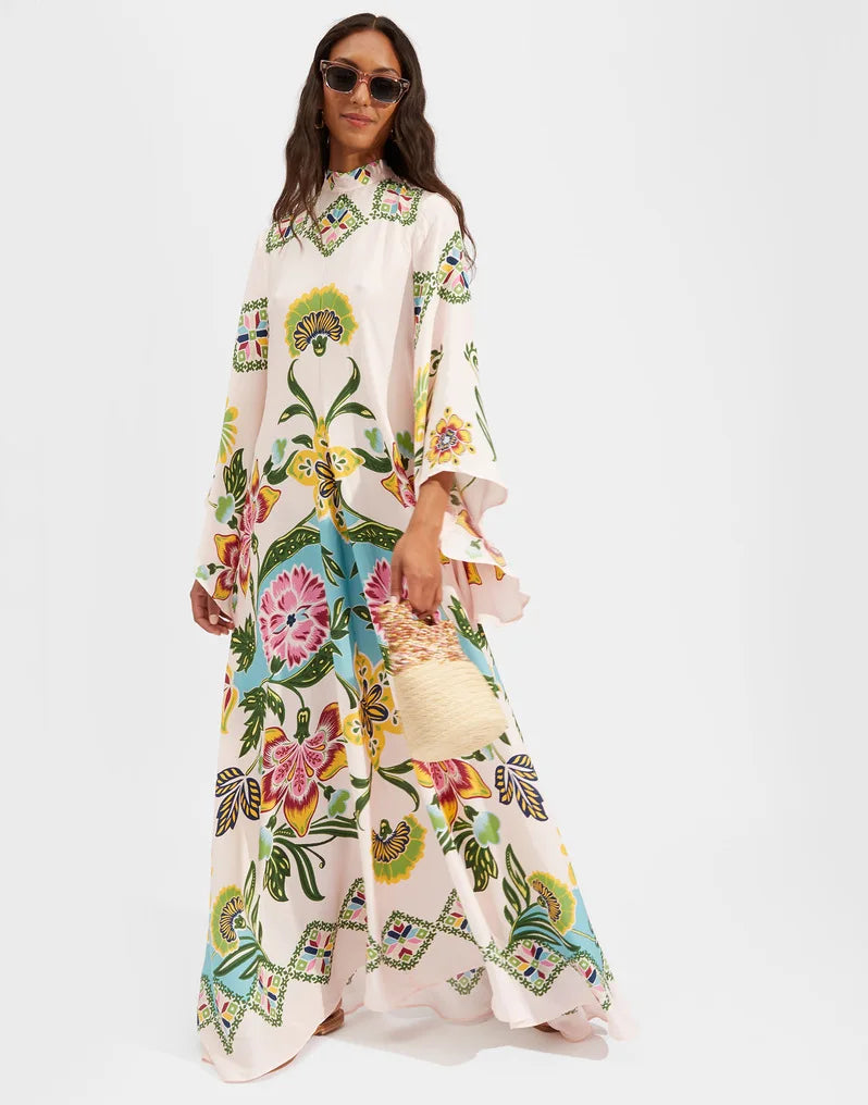 Abito Maxi Donna | Stampa Floreale Grandeur & Maniche a Campana