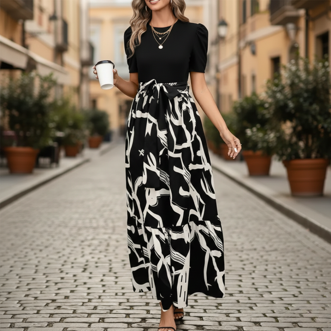Abito Maxi Donna | Vita con Cintura & Balze Fluide