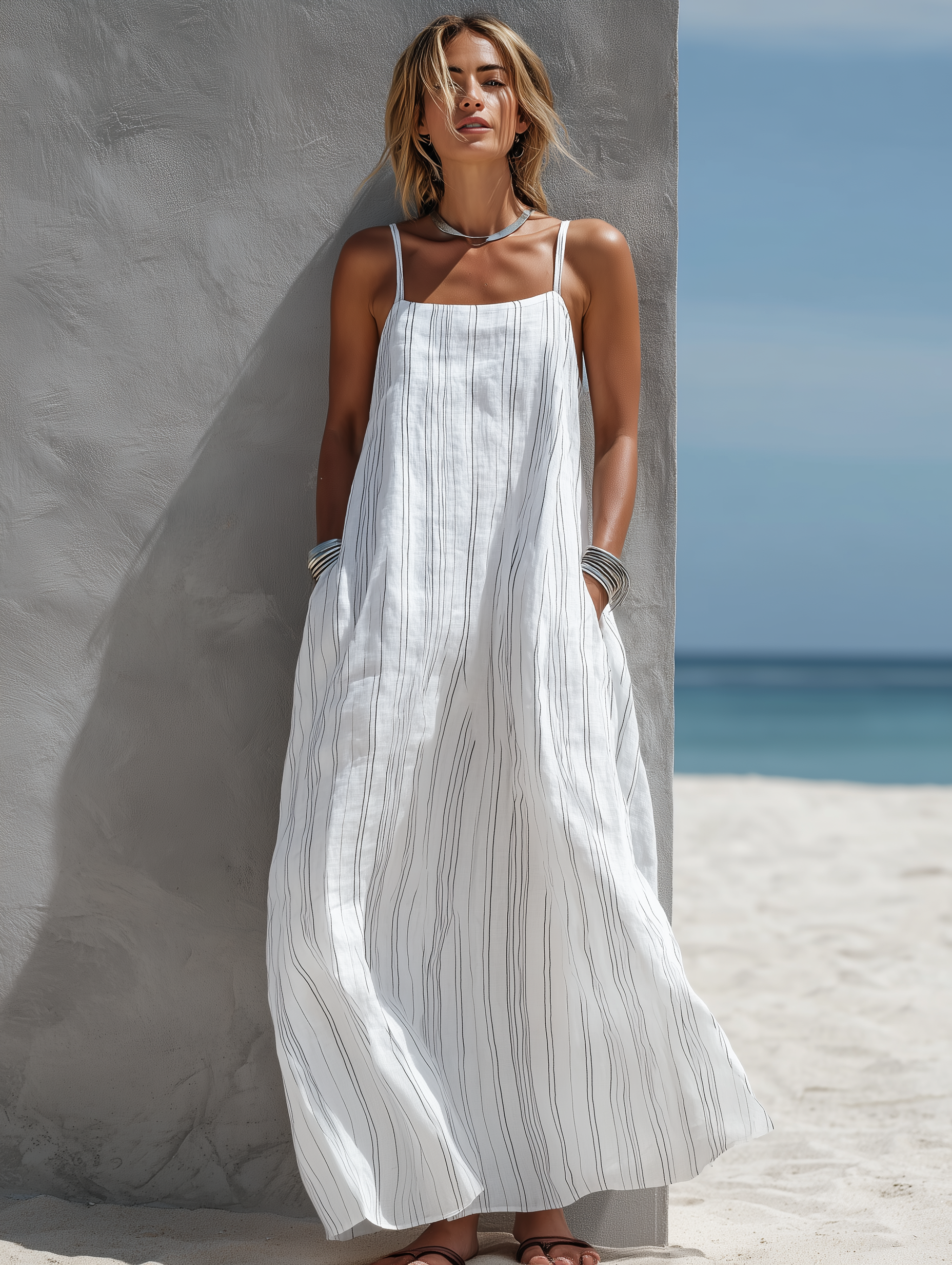 Abito Maxi Donna a Righe con Spalline | Fit Ampio & Stile Estivo