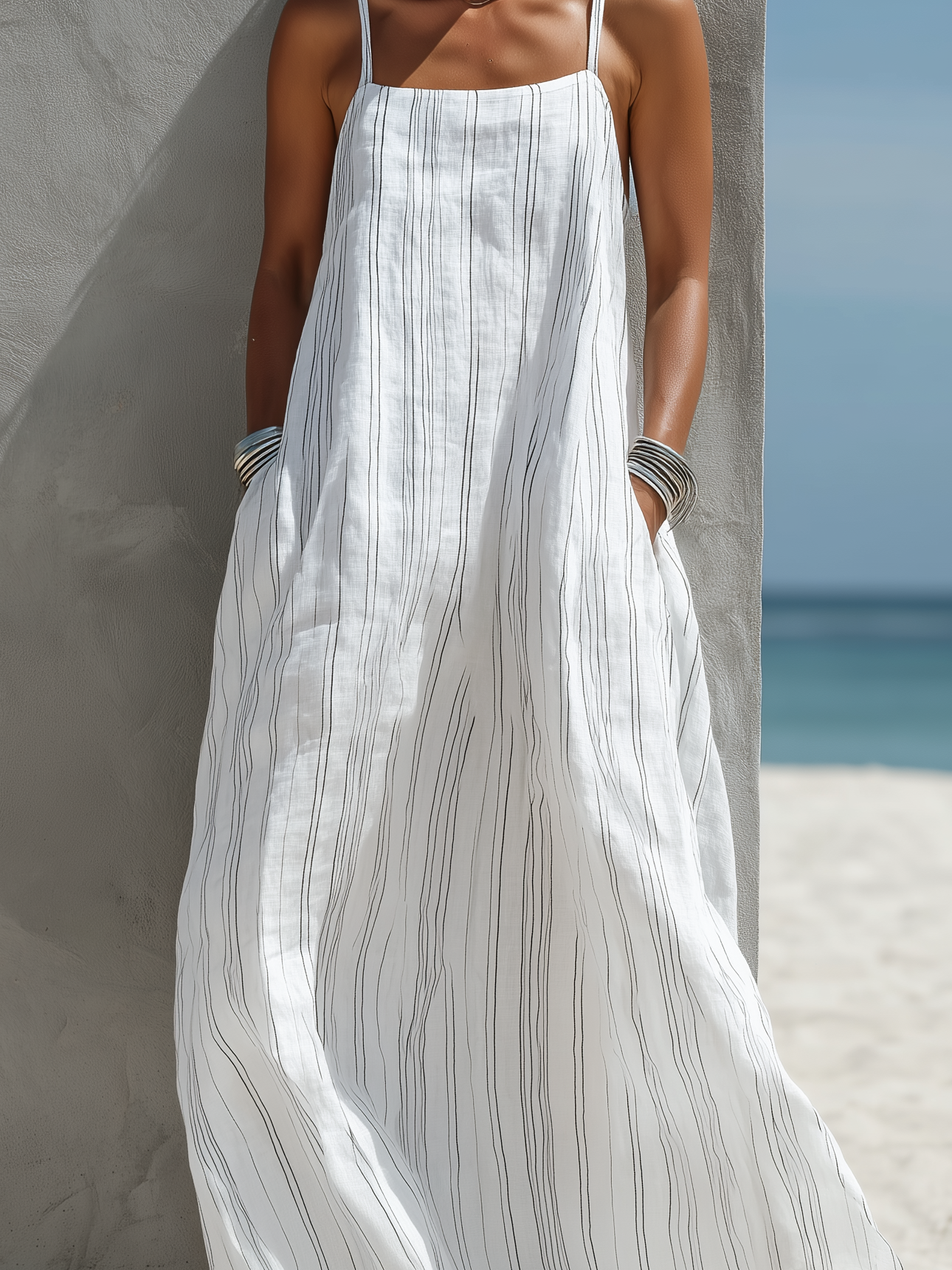 Abito Maxi Donna a Righe con Spalline | Fit Ampio & Stile Estivo