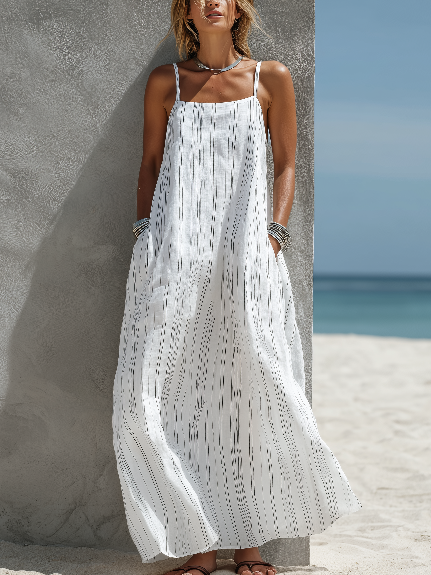Abito Maxi Donna a Righe con Spalline | Fit Ampio & Stile Estivo