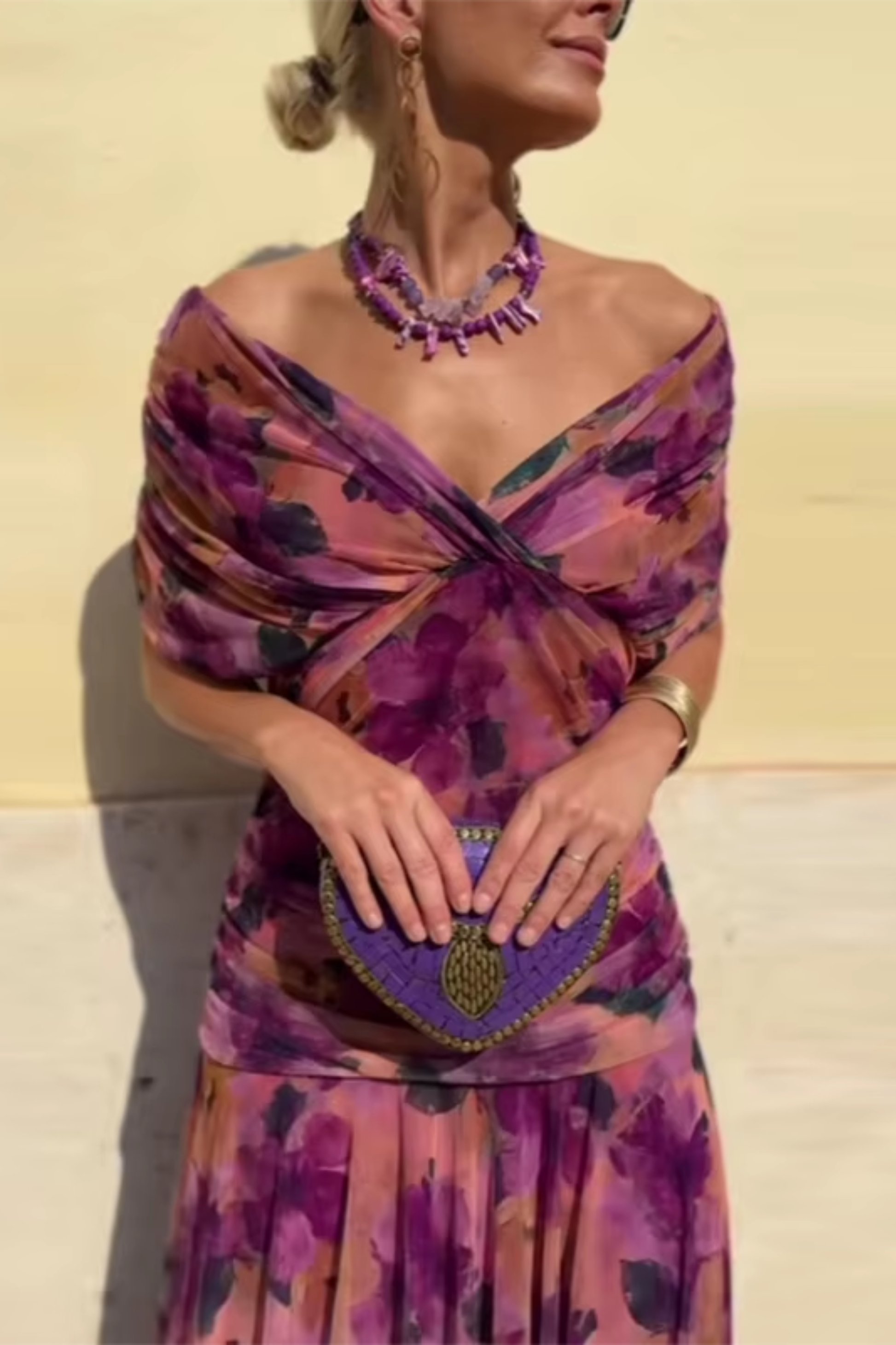Abito Maxi Elegante Donna | Scollo a V slancia & Drappeggio valorizzante
