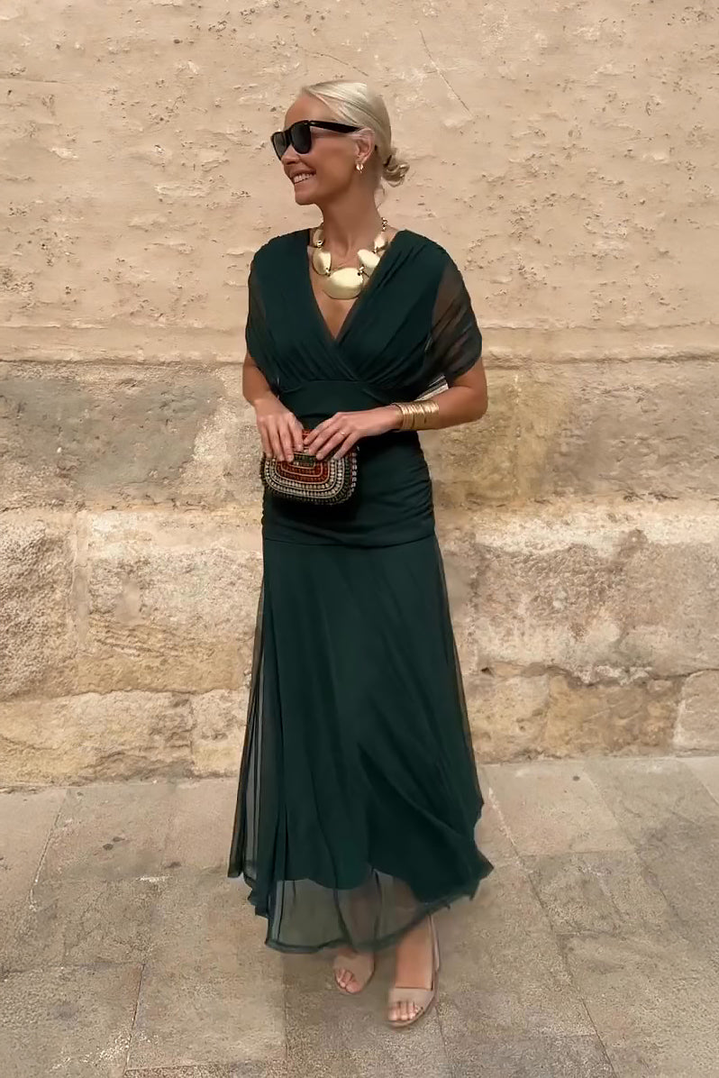 Abito Maxi Elegante Donna | Scollo a V slancia & Drappeggio valorizzante