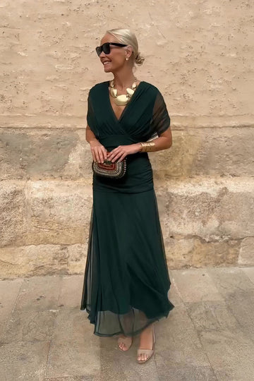 Abito Maxi Elegante Donna | Scollo a V slancia & Drappeggio valorizzante