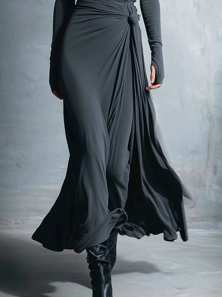 Abito Maxi in Jersey Elegante con Nodo Avvolgente