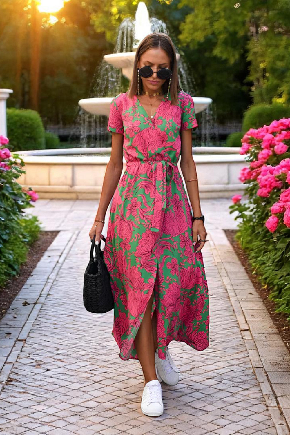Abito Midi Donna | A Portafoglio con Pois & Cintura con Fiocco