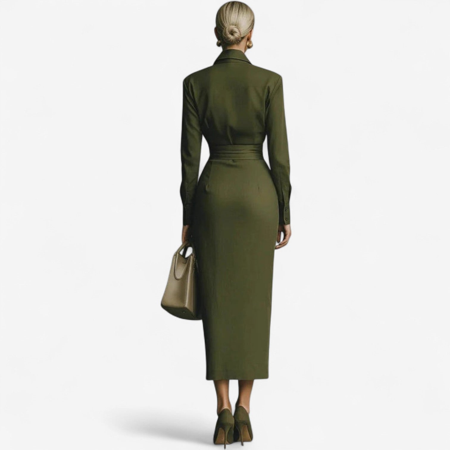 Abito Midi Donna | Colletto Camicia & Drappeggio Asimmetrico