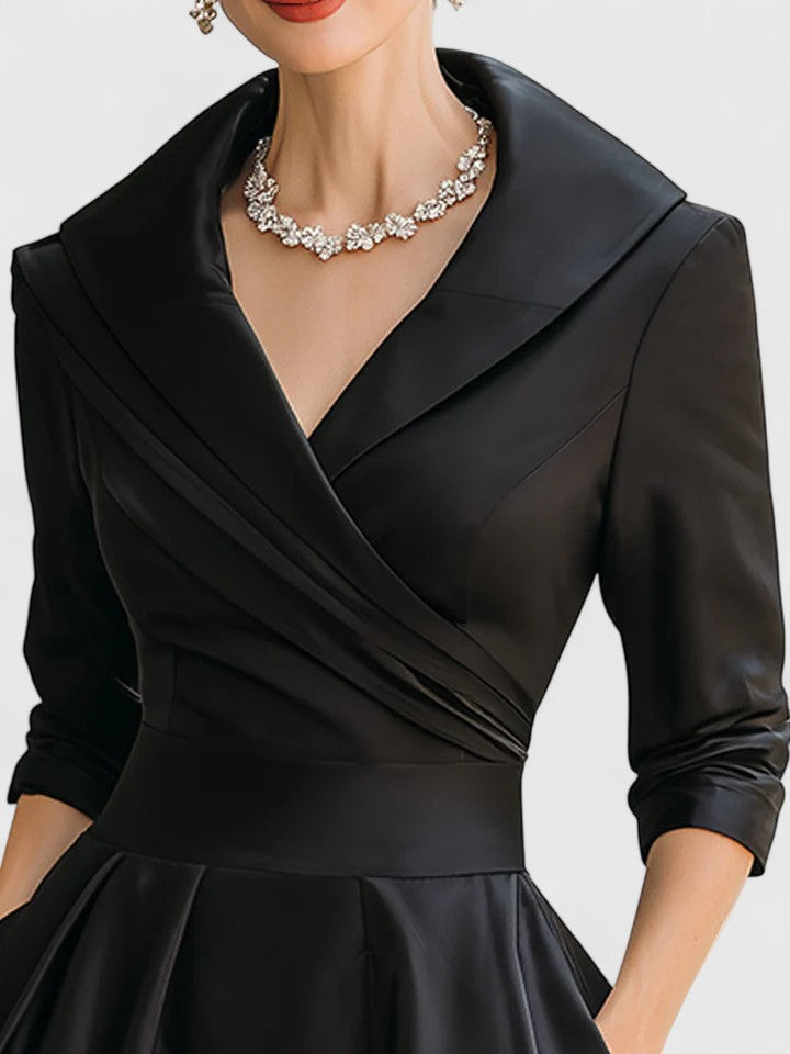 Abito Midi Donna | Colletto Sciallato & Gonna a Ruota Senza Tempo