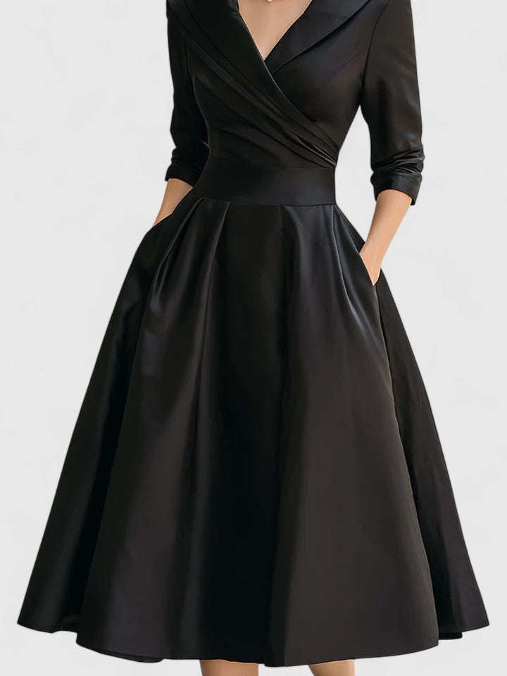 Abito Midi Donna | Colletto Sciallato & Gonna a Ruota Senza Tempo