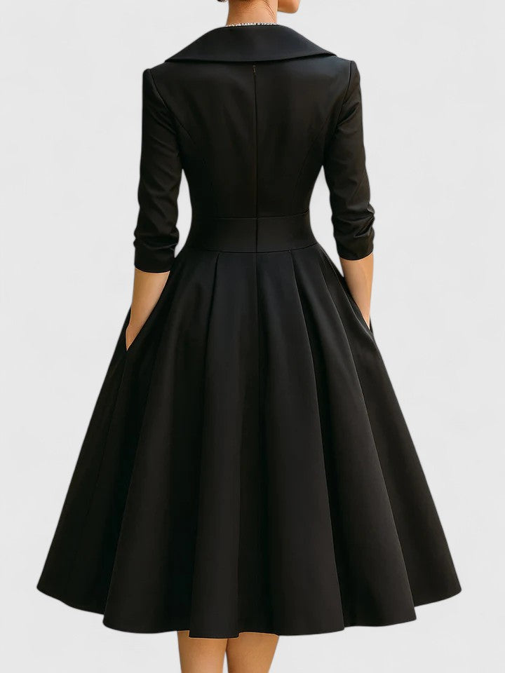 Abito Midi Donna | Colletto Sciallato & Gonna a Ruota Senza Tempo
