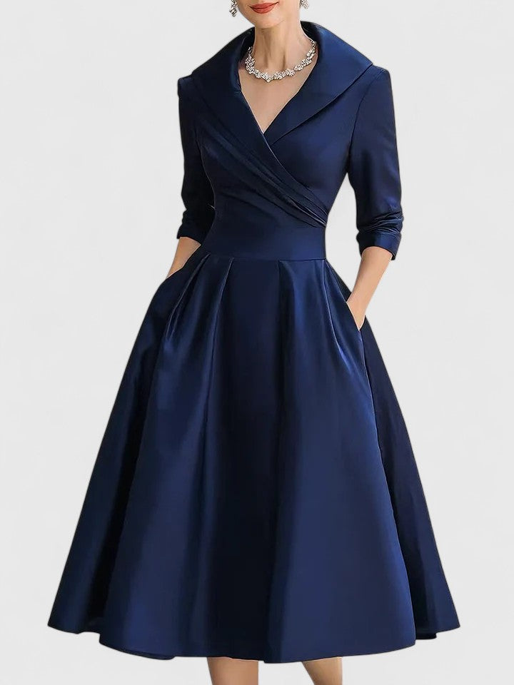 Abito Midi Donna | Colletto Sciallato & Gonna a Ruota Senza Tempo